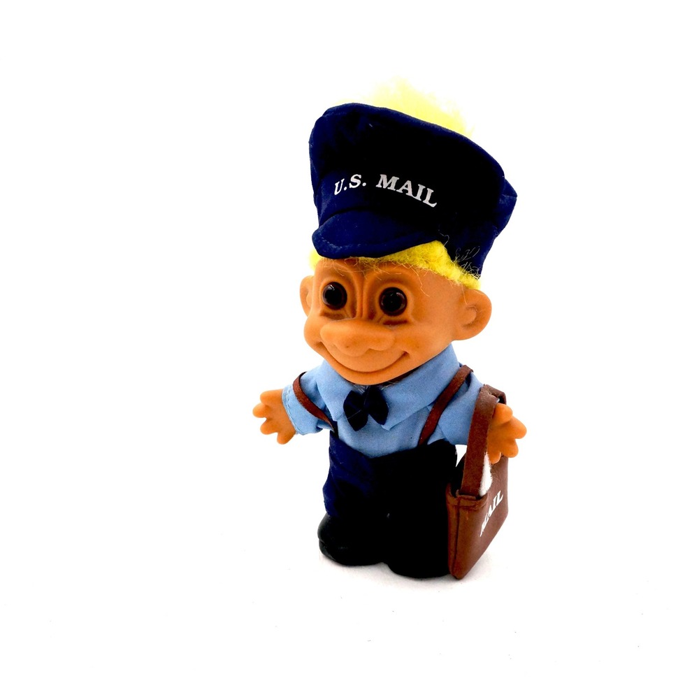 Vintage Russ US Mail Troll Doll 90s Postman Good Luck Mailbag Hat Postal Worker